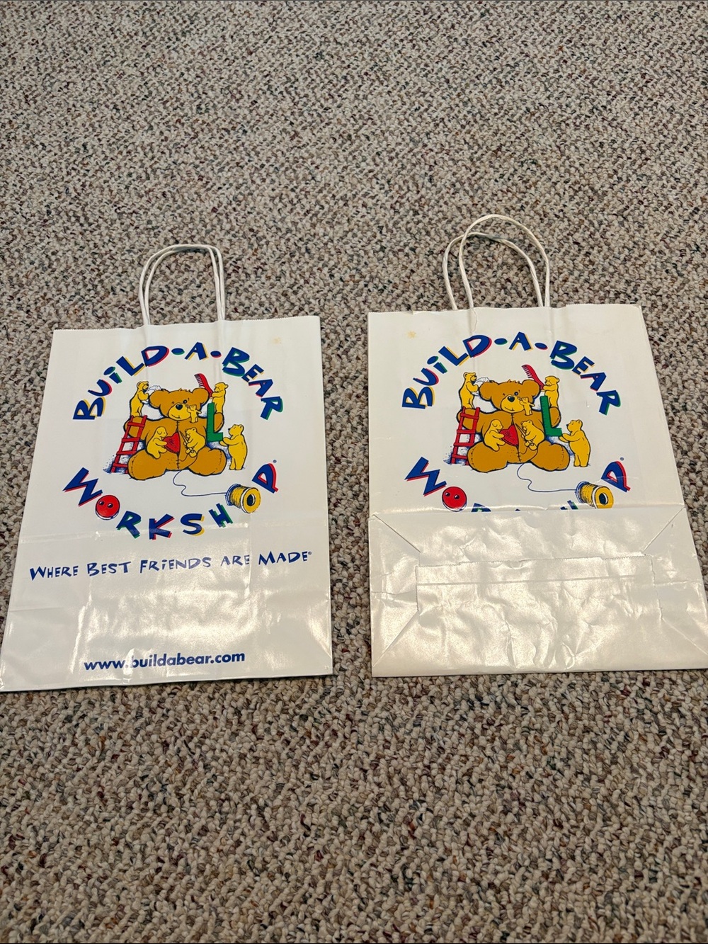 Build-A-Bear White Gift Bags with Colorful Logo - Set of 2. Y2K